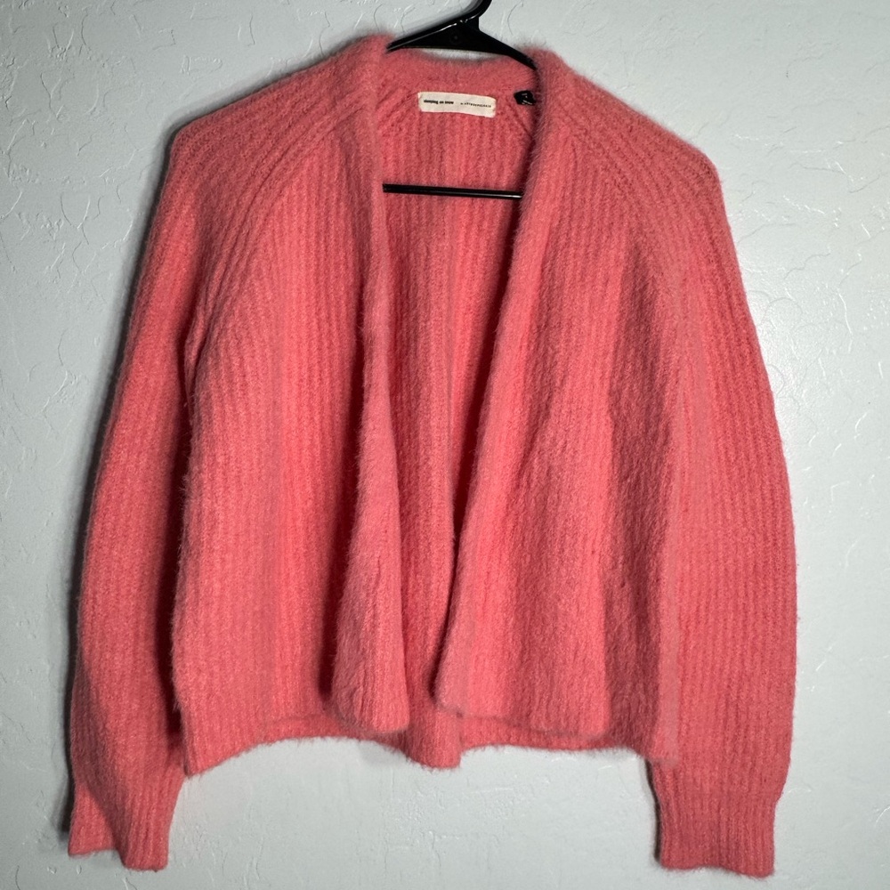 Sleeping on Snow Anthropologie Pink‎ Fuzzy Knit Open Cardigan XS Cozy Soft